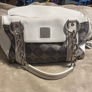 MCM Limited Edition Cream and Gray Satchel with Chain Accents